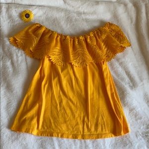 Off the shoulder yellow shirt
